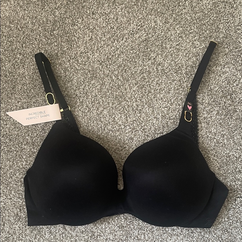 NWT Incredible by Victoria's Secret Perfect Shape Black Bra 34C lace underwire